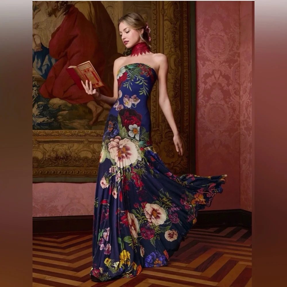 Alice + Olivia Augusta Floral Stretch Maxi Dress Strapless Gown Sz 0 NWT 895$ - Picture 3 of 16